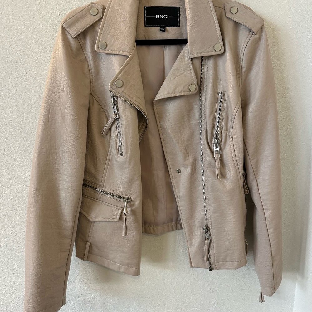 Women's Beige Faux Leather Jacket